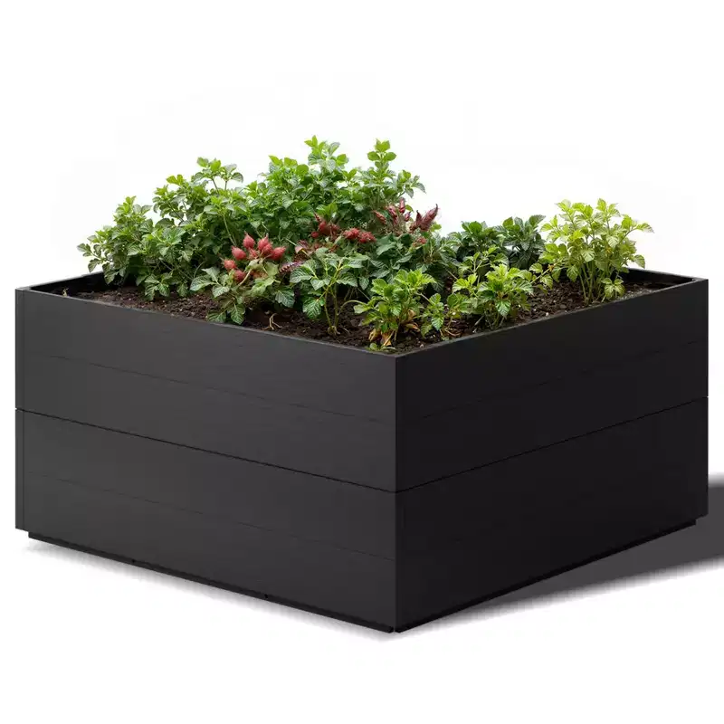 NAYSAYE 2 Piece Set Modern Durable Raised Garden Bed Modular Layer System for Vegetables Herbs Patio Outdoor Gardening, Black