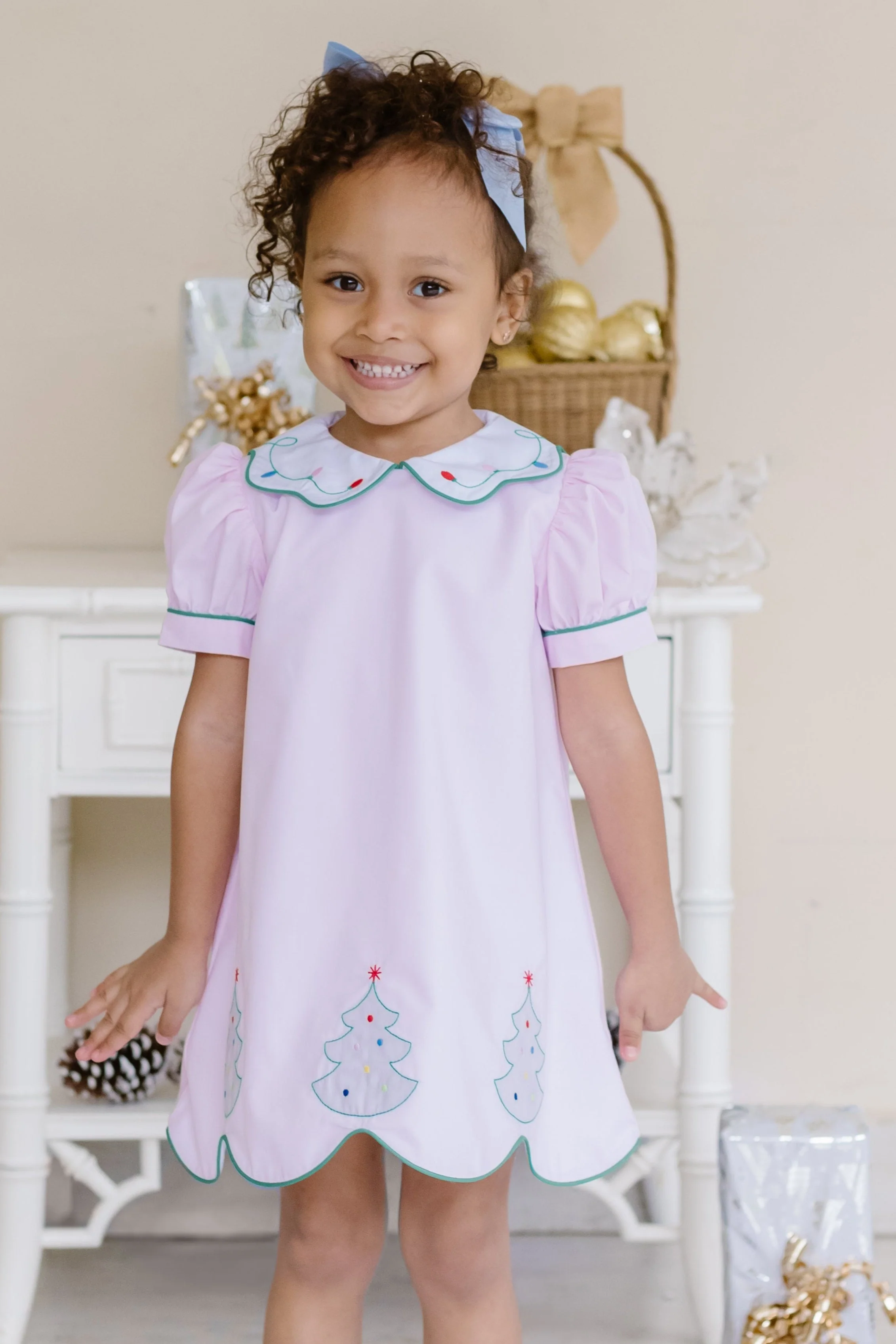 Girl's Pink Christmas Tree Kendall Dress