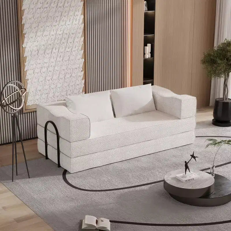 80 Convertible 3-Seat Couch Bed with 2 Pillows, King Size Folding Floor Mattress, Chenille Fabric