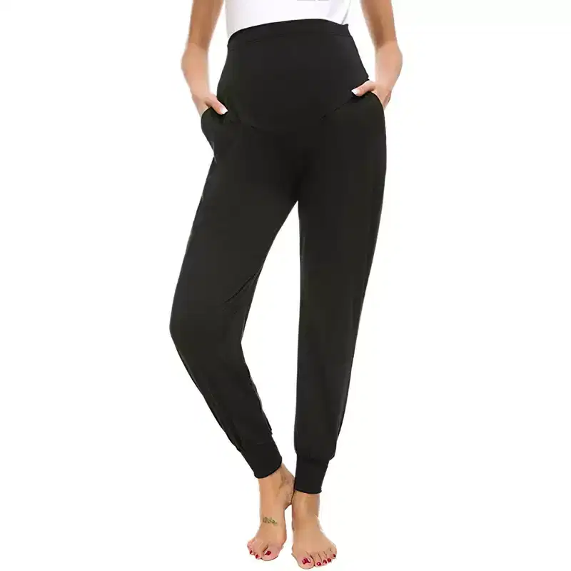 Women's Maternity High Waisted Stretchy Yoga Activewear Pants with Pockets Comfortable Lounge & Workout Bottoms