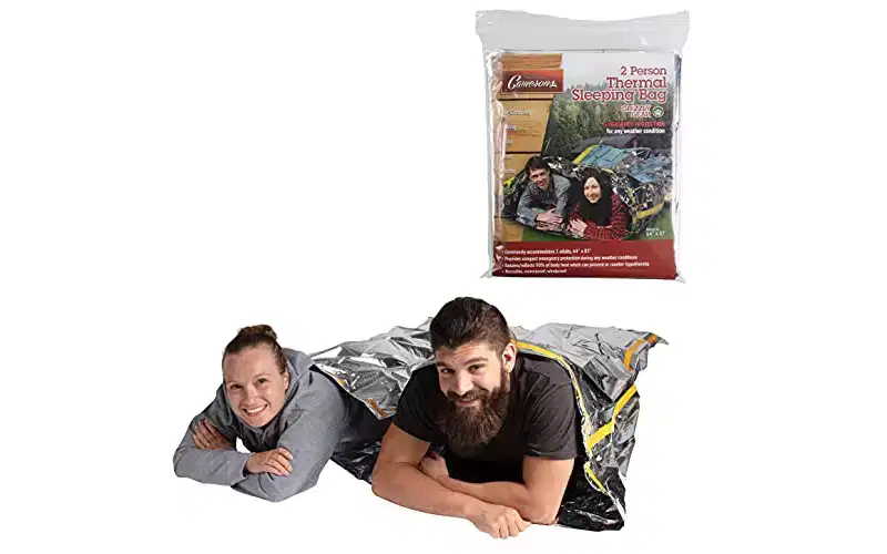 Grizzly Gear Emergency Extra Large Thermal Sleeping Bag (Accommodates 2 Adults)- XL 84 x 36 NASA Mylar Waterproof Heat Retaining Survival Tent