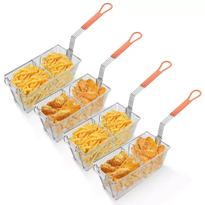 WeChef 4 Packs Deep Fryer Basket with Handle Divider Heavy Duty Construction Fryer Basket Commercial Restaurant