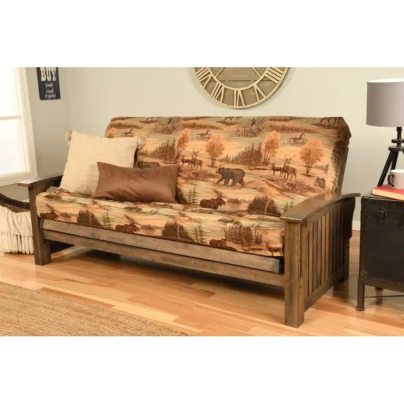 Washington Full-Size Futon Frame with Mattress &ndash; Convertible Sofa Bed for Living Room