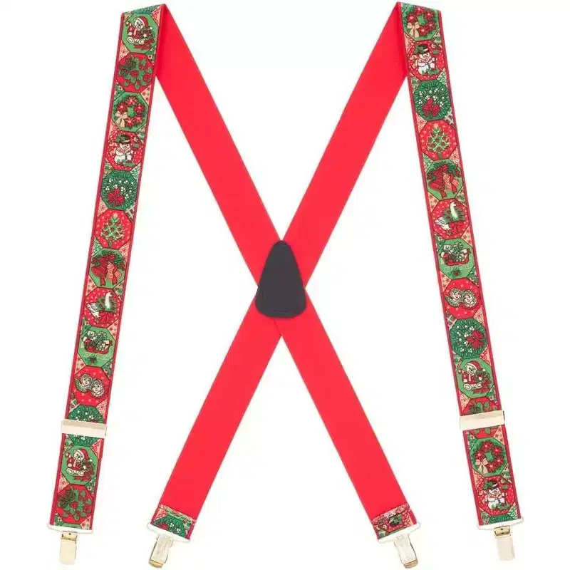 Suspender Store Mens 1.5 Holiday Spirit Christmas Clip Suspenders