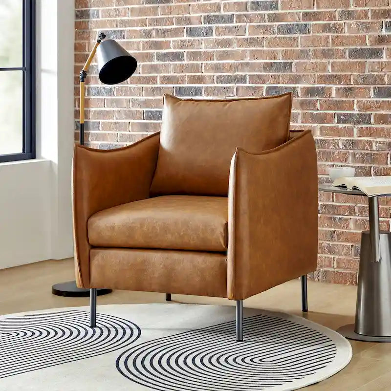 Modern Accent Chair &ndash; Black / Brown / Grey / Camel / Navy / Beige, Vegan Leather, Metal Legs, Seats 1