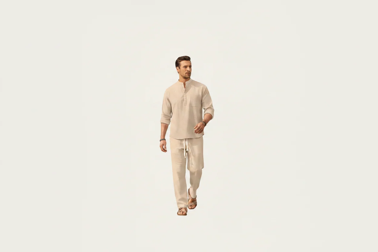Men's Shirt Set &iexcl;&ordf; Long Sleeve Stand Collar Drawstring Pants