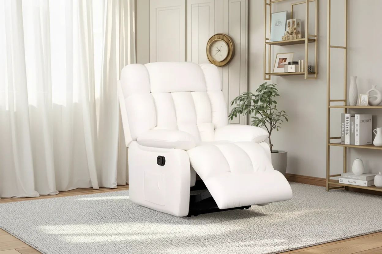 Ergonomic Recliner Chair 110-160&deg; Adjustable Recline Footrest Side Pocket for Living Room Beige