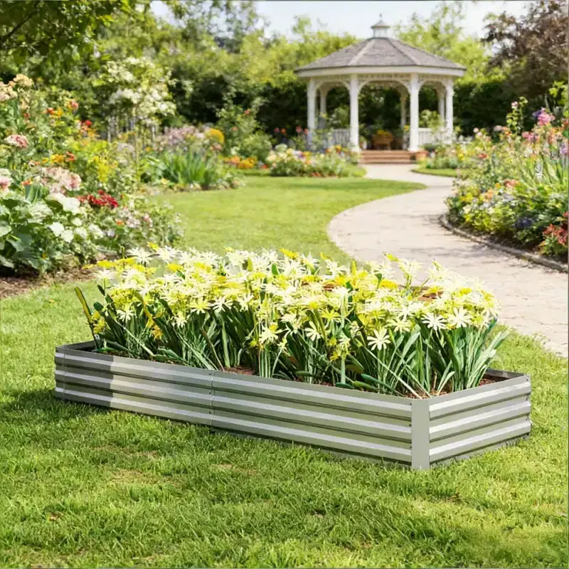 NAYSAYE Raised Planter Box Garden Bed with Open Base Durable Steel Design for Plants Flowers Vegetables and Herbs, Silver, 95*35.8*11.8
