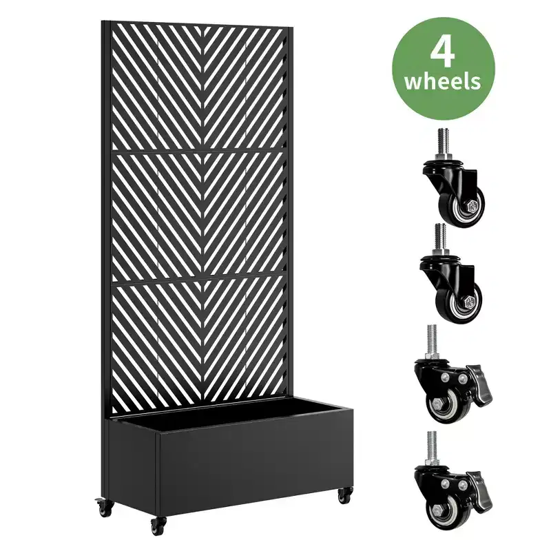NAYSAYE Metal Planter Stand Raised Garden Bed with Trellis and Privacy Screen for Outdoor Plants and Vegetables, Black, 38.58*25.19*6.69