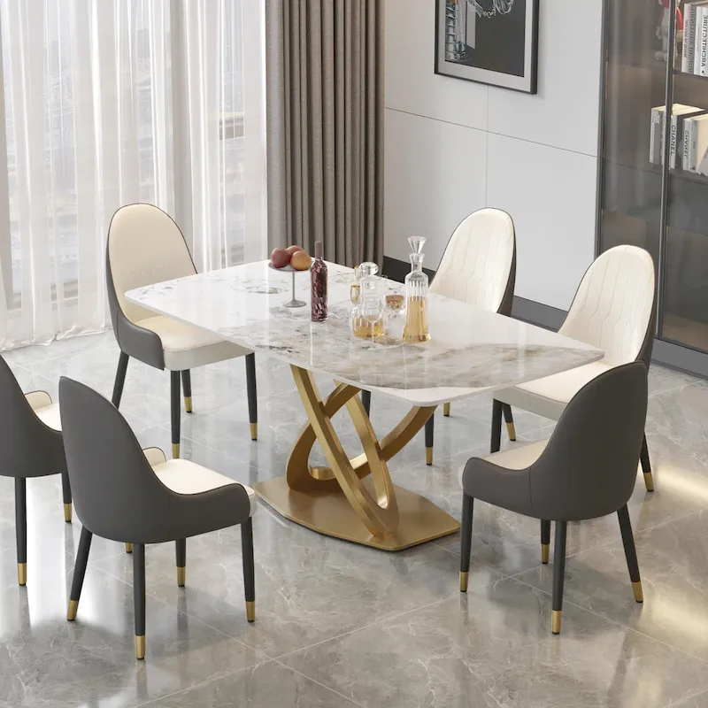 71" Rectangular Sintered Stone Dining Table with Gold Base, Seats 6&ndash;8