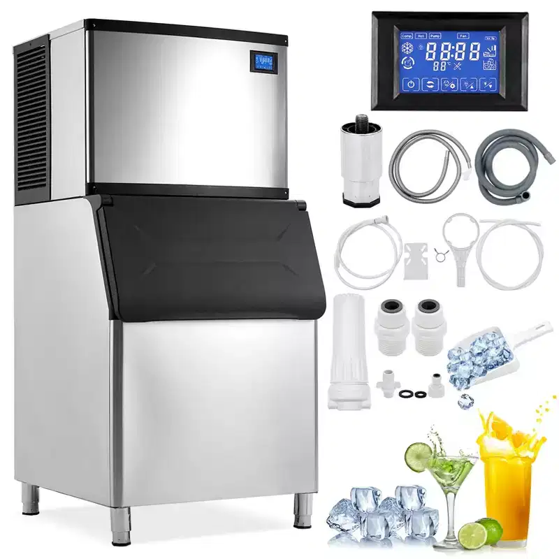Commercial Ice Maker Machine 550LBS/24H, 30'' Wide Ice Machine with 441LBS Large Storage Bin, Clear Ice Cubes Air Cooled Stainless Steel Ice Maker