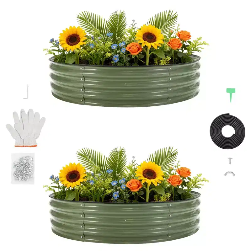 4X4x1Ft Galvanized Raised Garden Bed Kit, 2pcs Metal Raised Garden Bed, Round Planter Box with Open-Ended Base for Vegetables, Flowers, Herbs, Fruits