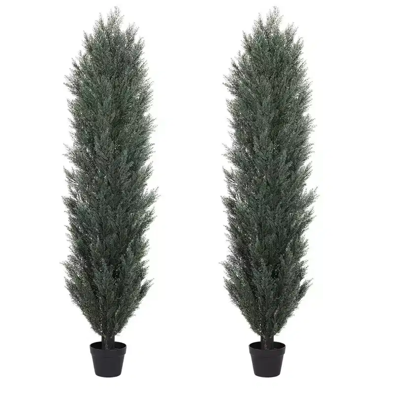 NAYSAYE 6ft Tall Topiary Trees Artificial Outdoor, Faux Cedar Pine Cypress Bushes, Fake Potted Plants for Front Porch Outside Planter Patio Set of 2