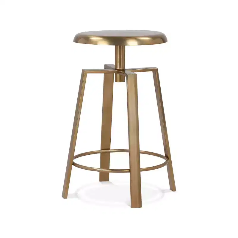 Gold Iron Adjustable Counter/Bar Stool, Backless, Armless, Contemporary Design, 24-29" Height