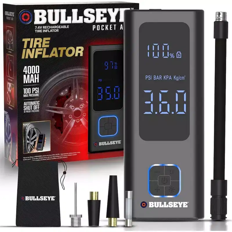 Bullseye Pocket Air Tire Inflator Rechargeable Powerbank Electric Air Compressor 4000mAH Portable Pump