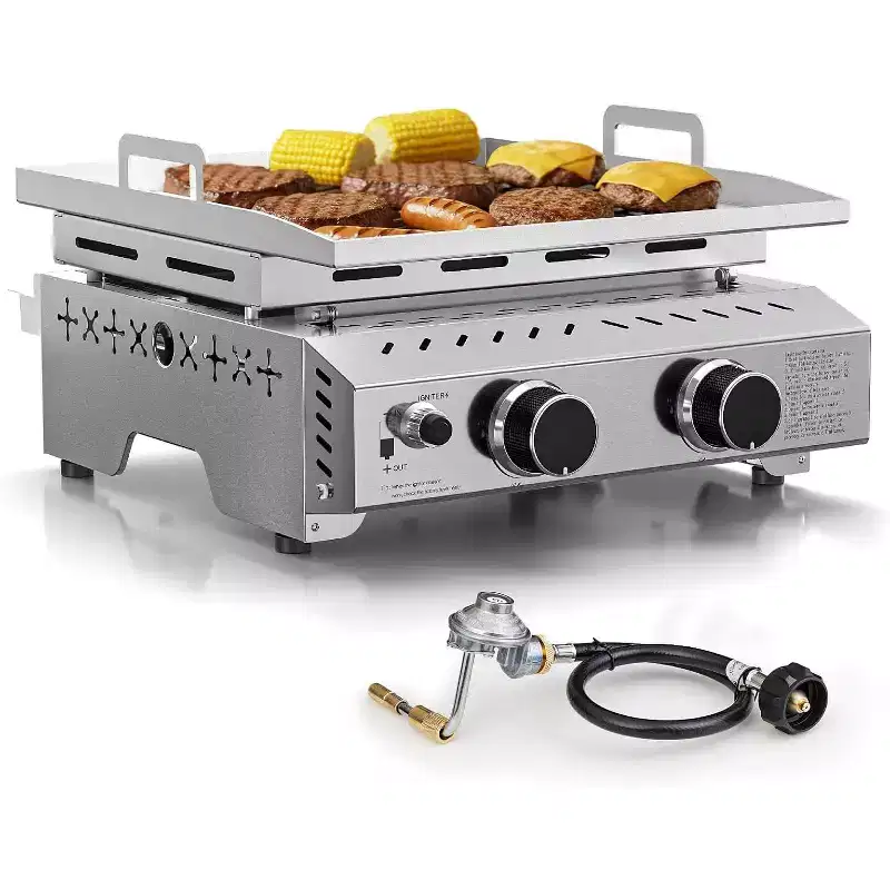 ZAFRO Portable Propane Griddle, 16000BTU/24000BTU Tabletop Portable Propane Gas Grill with 3 Burners, Stainless Steel Flat Top Grill, Silver
