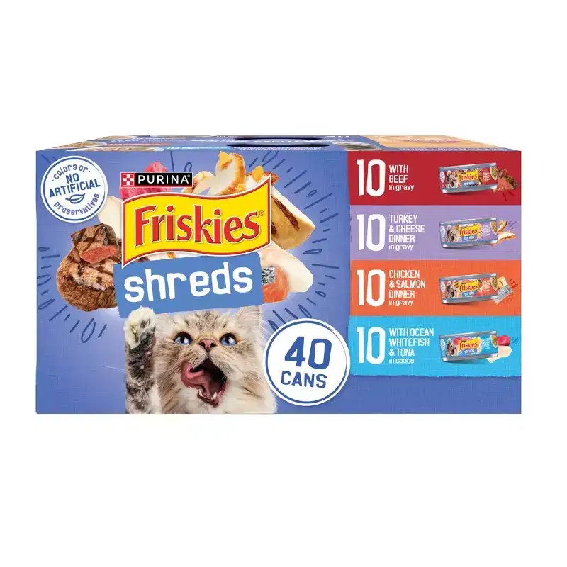 Friskies Shreds In Gravy with Chicken, Beef, Salmon, Turkey, Fish and Seafood Flavor Wet Cat Food Variety Pack - 5.5oz/40ct