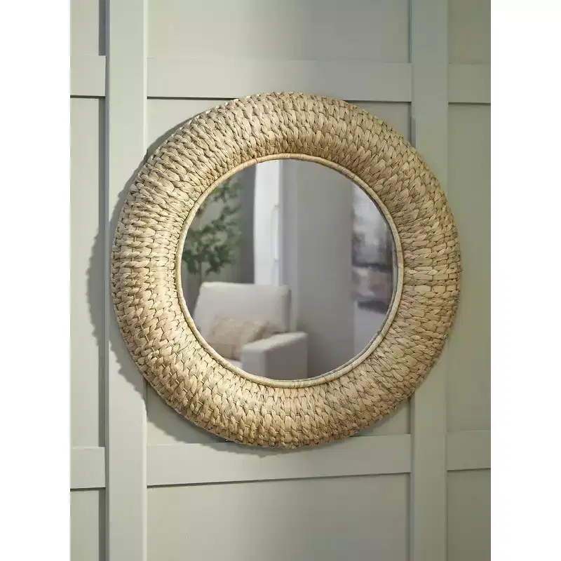 Signature Design by Ashley Briggsburg Coastal Wall Accent Mirror with Natural Water Hyacinth Frame