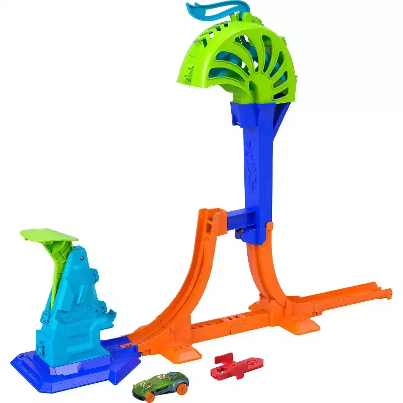 Hot Wheels Stunt Tracks Power Launch Champion Track Set and 1:64 Scale Die-Cast Toy Car