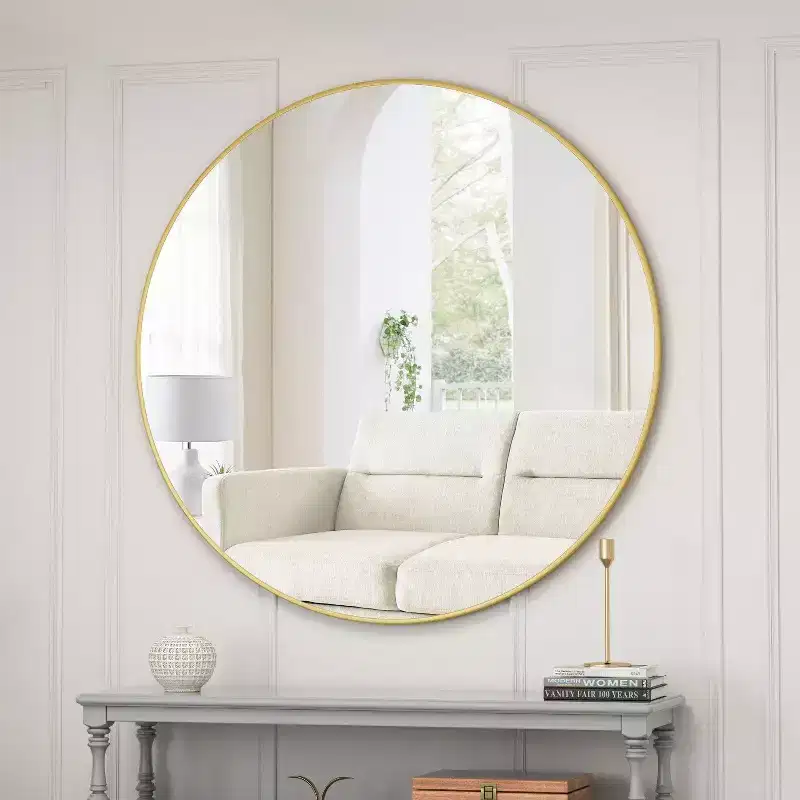 Round Bathroom Mirror, Modern Metal Frame Vanity Mirror, Wall Mirror with Anti-Fog Coating for Bathroom and Living Room Decor, Gold