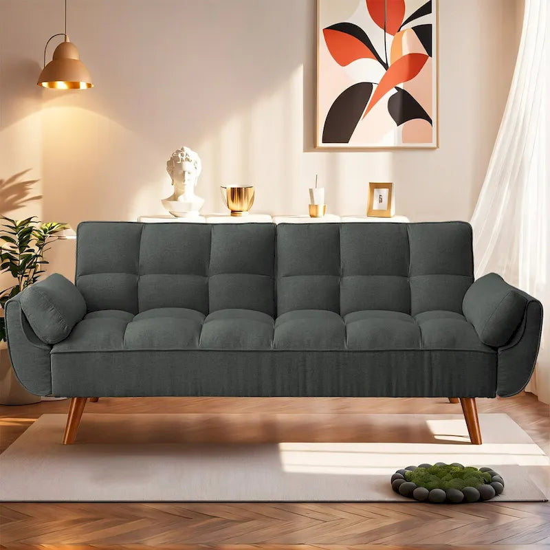 75" Futon Sofa Bed, Convertible Folding Couch Recliner with 2 Pillows