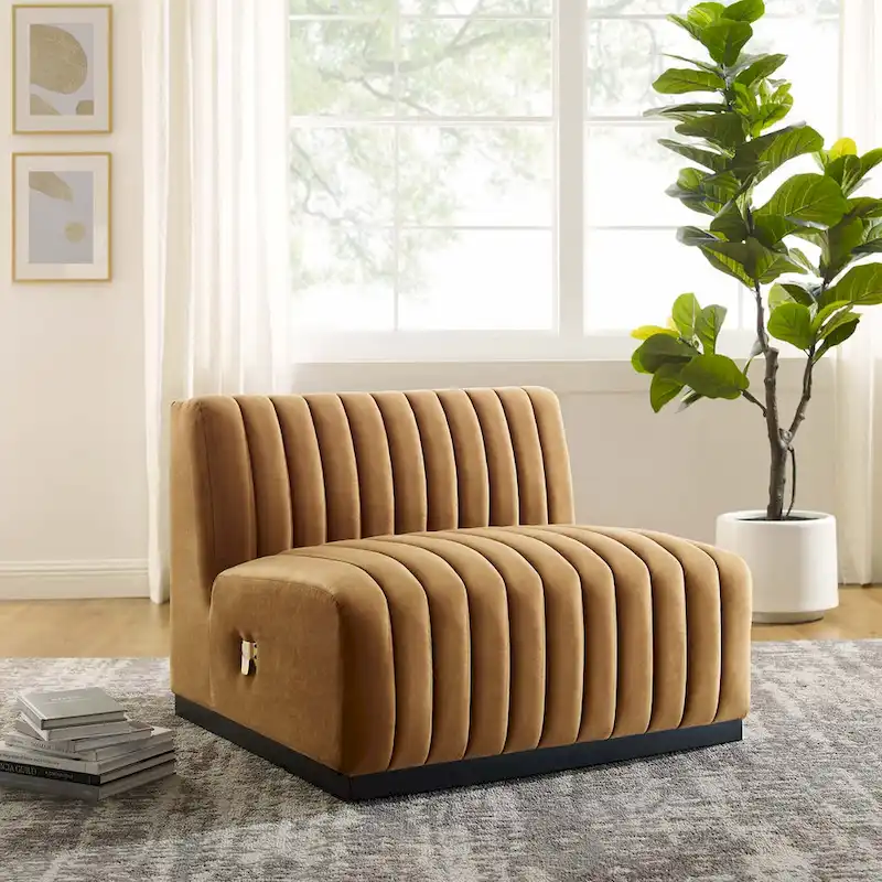 Channel Tufted Velvet Armless Chair &ndash; Black Cognac / Emerald / Midnight / Gray, Seats 1