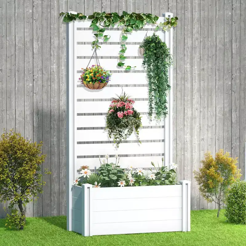 PexFix 71 in. H x 35 in. W White Rectangle PVC Wall Planter Box with Trellis for Climbing Plants
