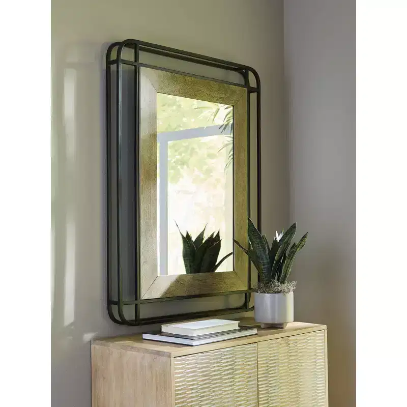 Signature Design by Ashley Beelman Industrial Wall Accent Mirror with Wood and Metal Frame