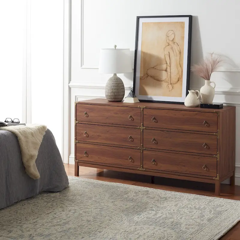 6 Drawer Chest with Vintage Ring Pulls and Gold Hardware