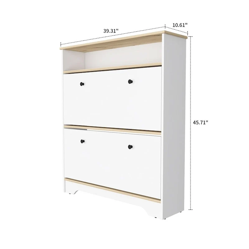 Flip Door Shoe Cabinet Particle Board White Brown Open Top Shelf