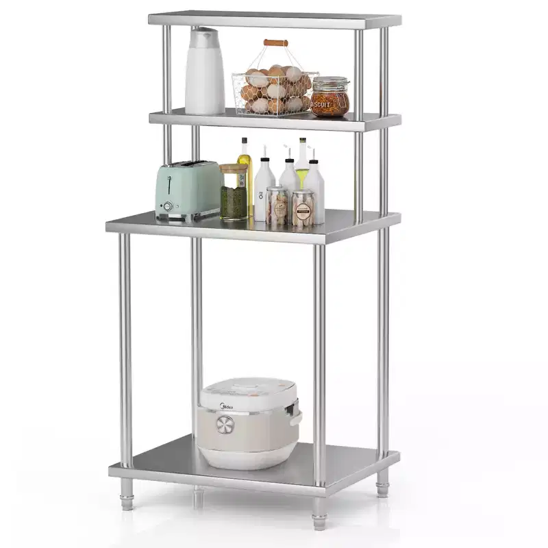 Stainless Steel Double-Layer Kitchen Storage Rack, Commercial Adjustable 2-Layer Storage Rack, Suitable for Kitchen Food Prep Tables and Workbenches