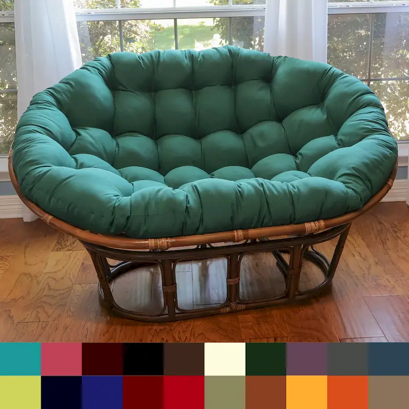 Bali Rattan Double Papasan Chair with Twill Cushion &ndash; Seats Two
