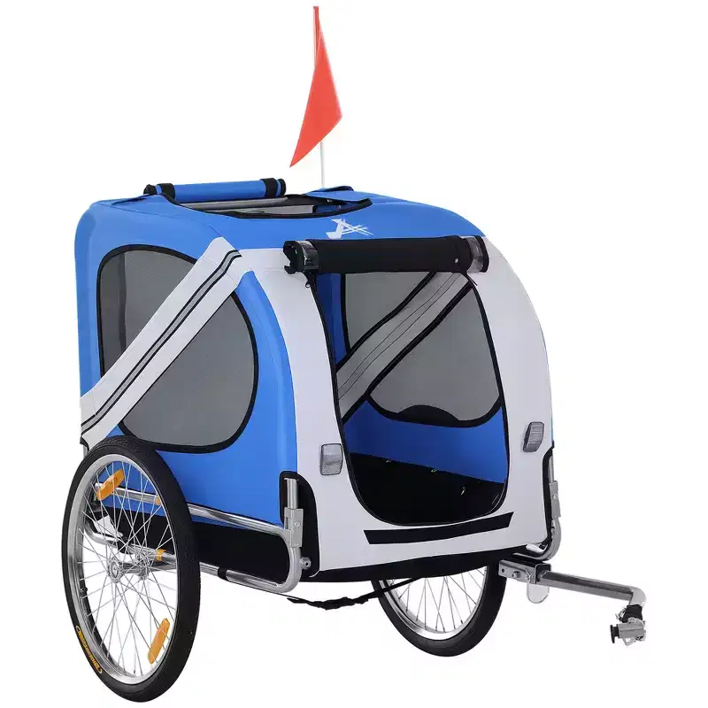 Dog Bike Trailer, Pet Wagon Bicycle Trailer with Easy Folding Cart Frame, 20 Large Rubber Wheels, 3 Entrances, Mesh Screen, Pet Bike Trailer