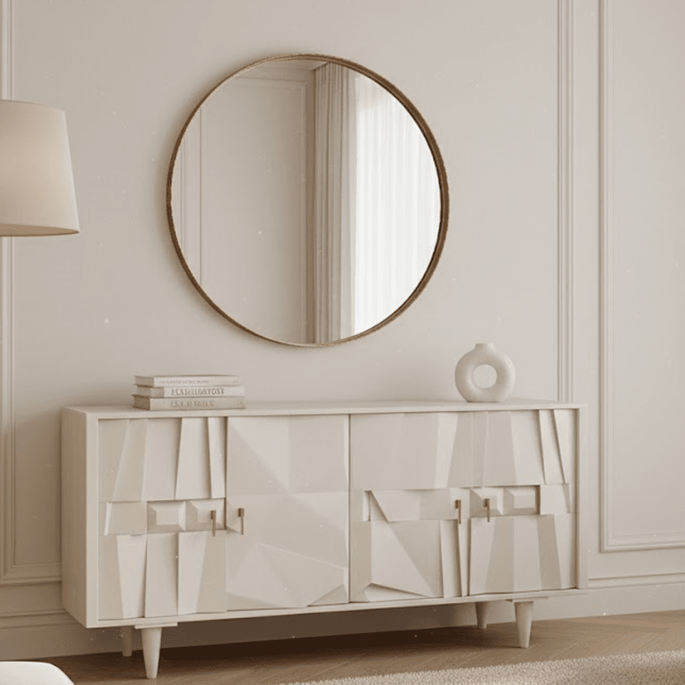 4 Door Geometric Whitewash Wood Sideboard