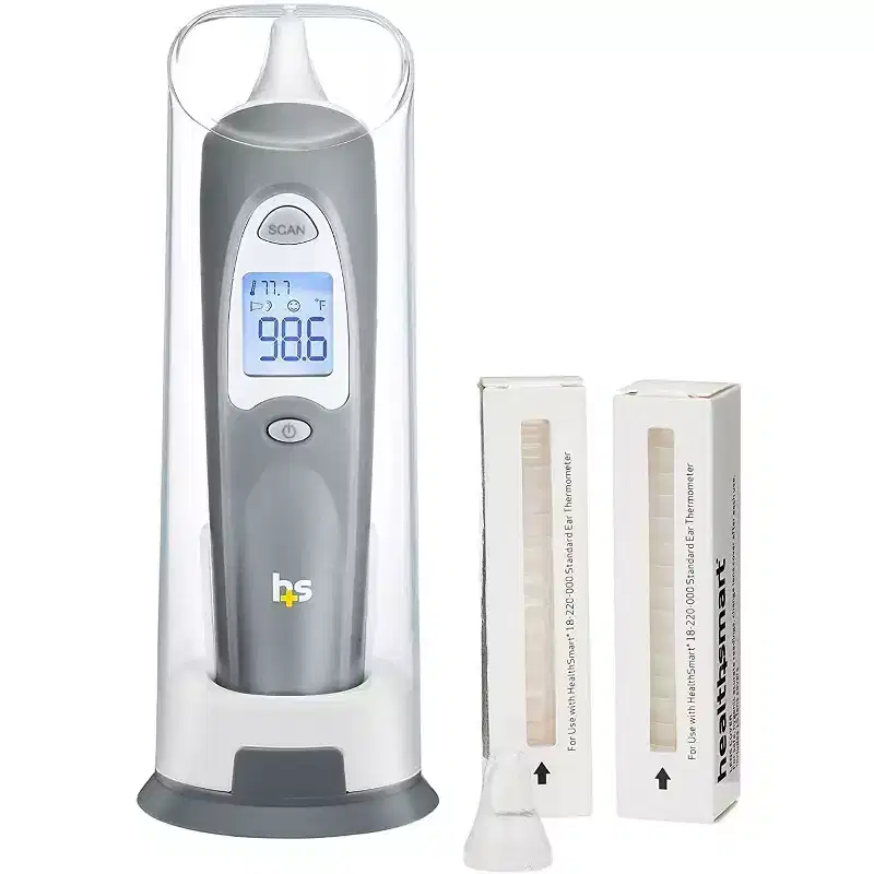 HealthSmart Digital Ear Thermometer for All Ages  Fast Infrared Results, Fever Indicator & 30 Covers