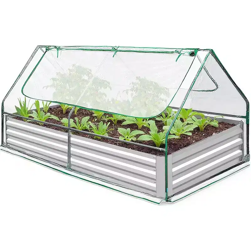 Raised Garden Bed,6x3x3Ft with Greenhouse Cover,2-Tier Roll-Up Windows,Outdoor Galvanized Steel Planter Box Kit, All-Season Metal Grow Bed for Plants