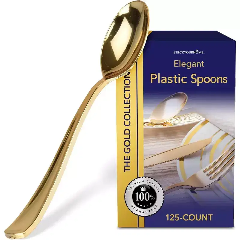 Stock Your Home 1500 Heavy Duty Plastic Spoons Gold Disposable Fancy Cutlery for Catering Events Restaurants Parties Weddings
