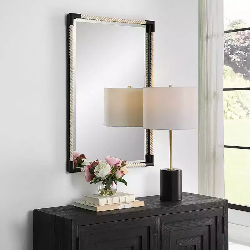 White Rope & Black Iron Rectangular Wall Mirror, 1-Panel