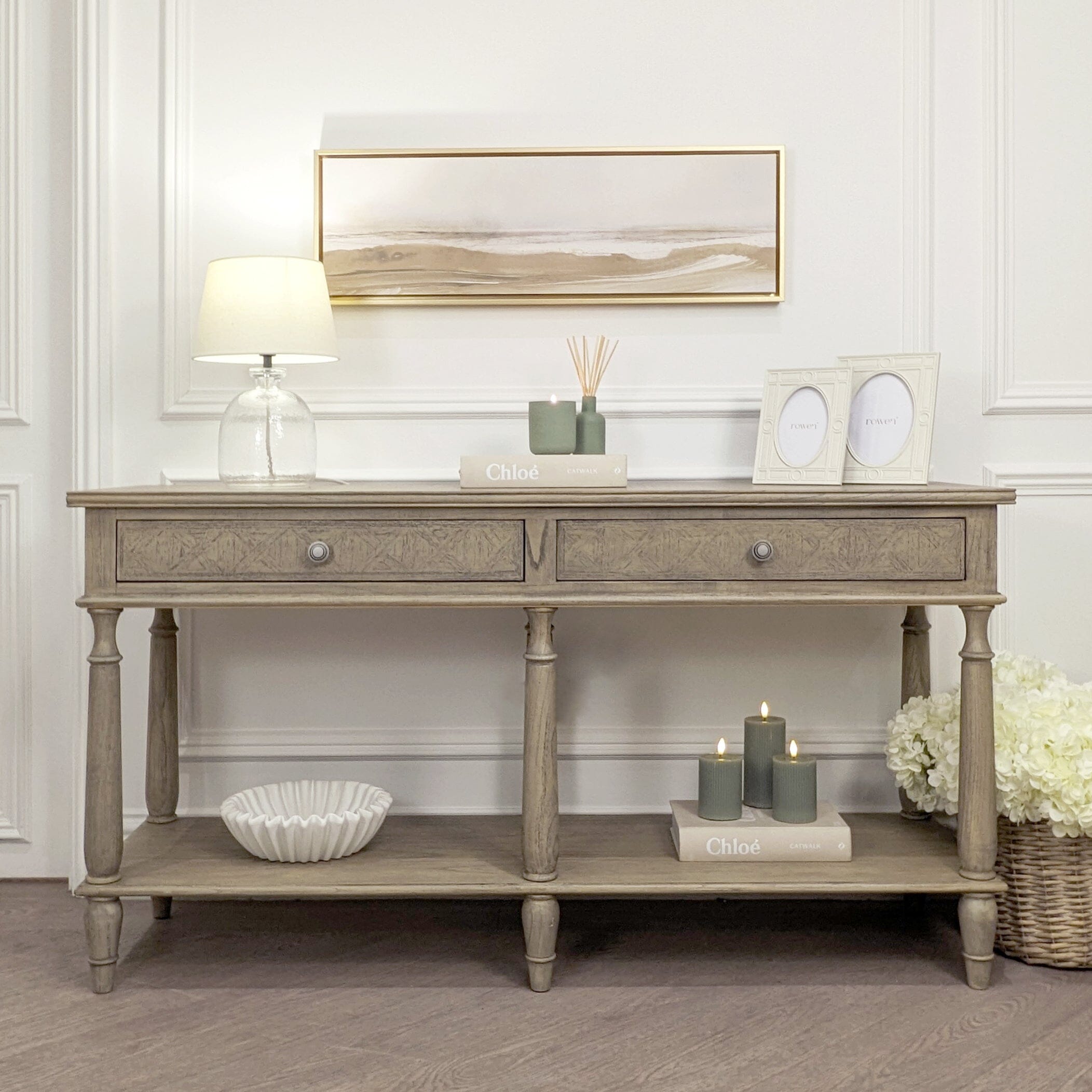 Natural Wood Large 2 Drawer Console Table