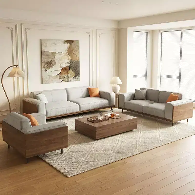 4-Piece Mid-Century Modern Living Room Set: Sofa, Loveseat, Lounge Chair & Expandable Storage Coffee Table (Washable Covers) Gaoyangjiaju