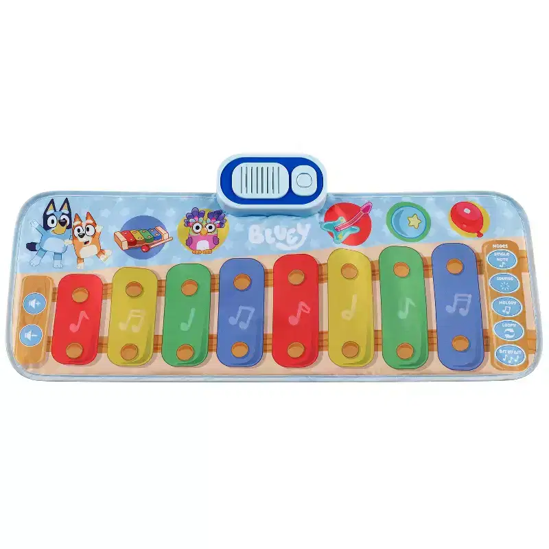 eKids Bluey Toy Piano Play Mat with Music and Sound Effects  Blue (BU-255)