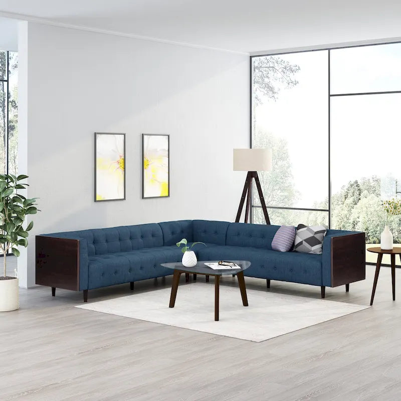 Clermont Mid-century Tufted Sectional Sofa by Christopher Knight Home - 114.00  L x 114.00  W x 30.75  H