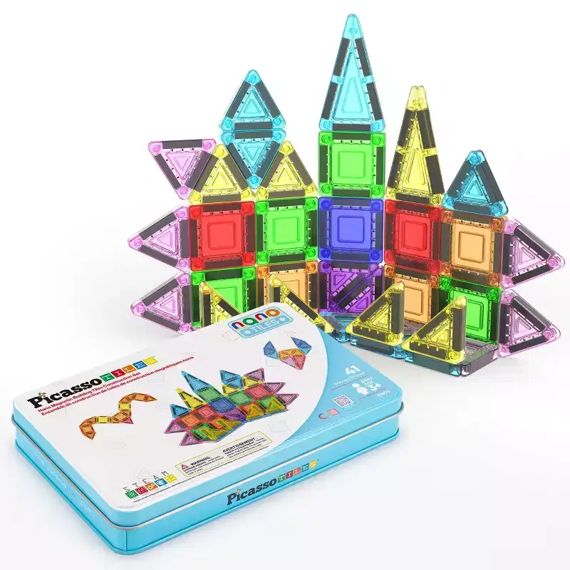 PICASSO-TILES Mini Magnetic Tiles for Kids with Storage Case, 41PCS STEM Educational Nano Building Blocks Toy for Kids Boys & Girls