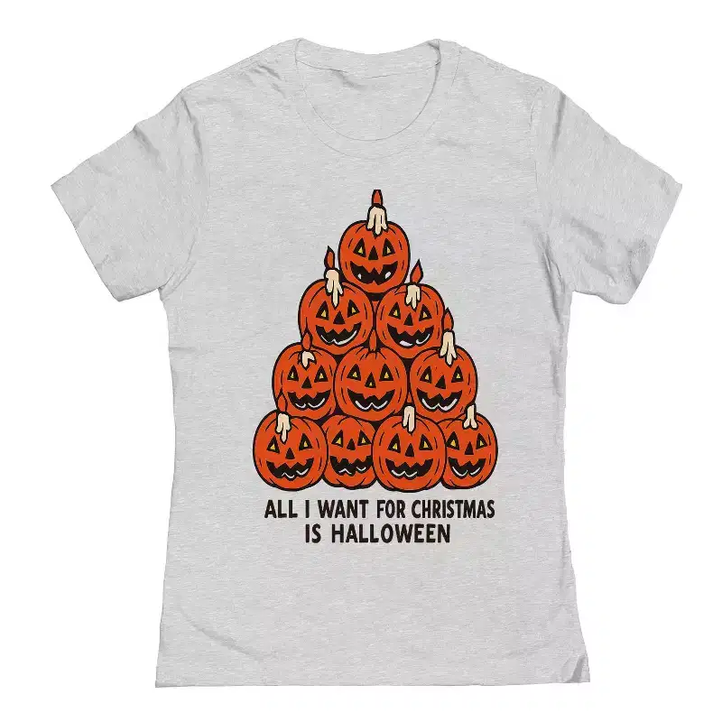 Rerun Island Women Pumpkin Pyramid All I Want For Christmas Short Sleeve Graphic Cotton T-Shirt