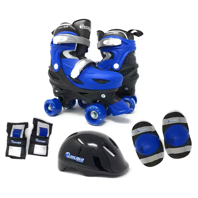 Chicago Skates Deluxe Kids' Quad Roller Skate Combo Set - Black/Blue