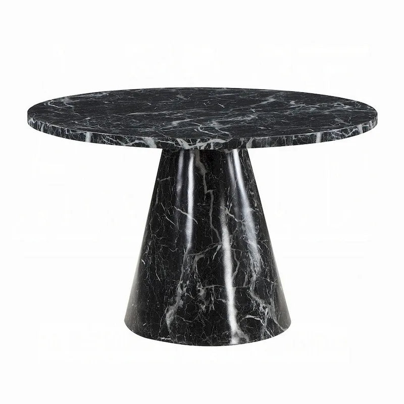 48" Round Black Faux Stone Dining Table with Pedestal Base