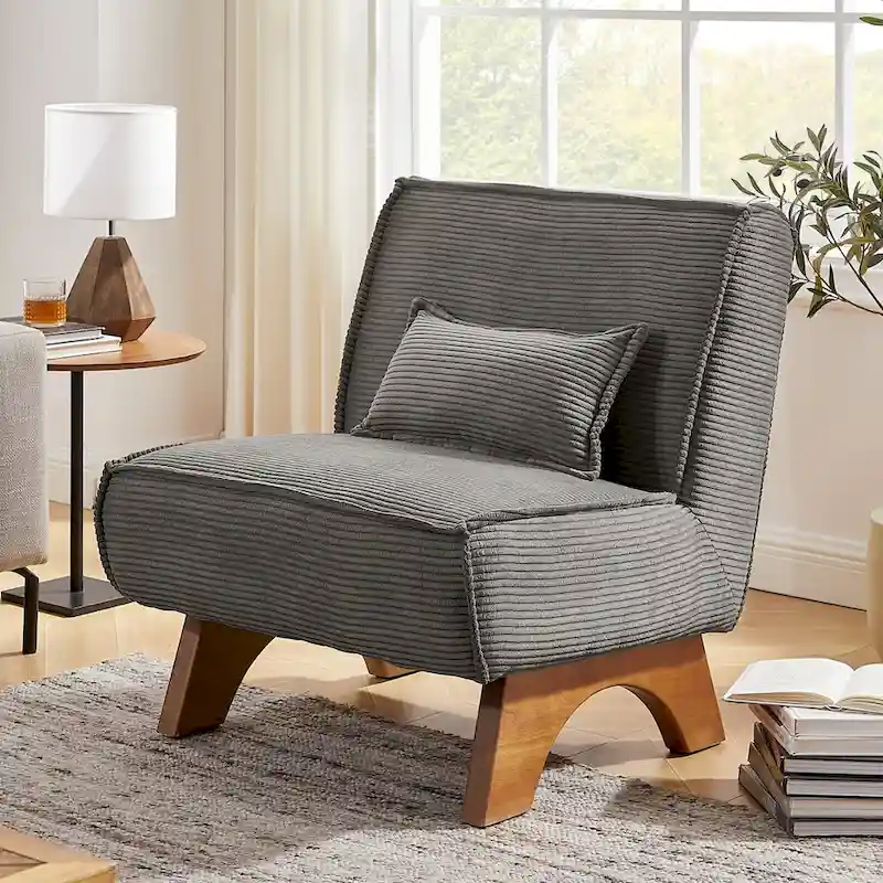 Armless Polyester Accent Chair with Back Pillow &ndash; Wood Frame, 330 lb Capacity