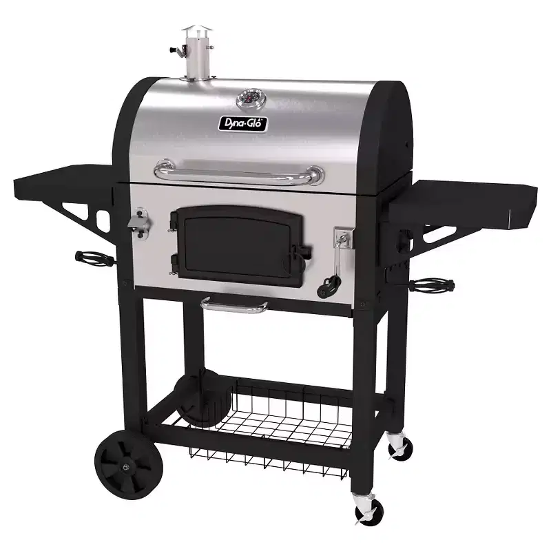 Dyna-Glo Heavy Duty Stainless Steel Charcoal Grill Model DGN486SNC-D: Porcelain-Enameled, Adjustable Flue