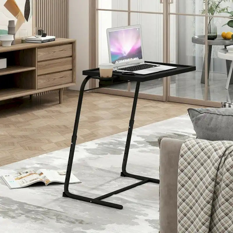 Folding TV Tray Laptop Table with Height Adjustment and Cup Holder