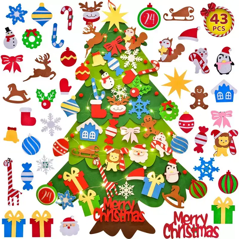 Fun Little Toys 43 PCS DIY Lighted Felt Wall Hanging Christmas Tree